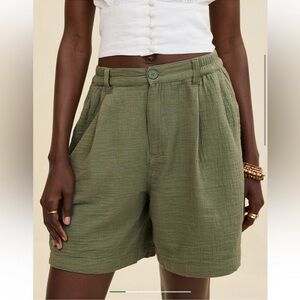 Aerie Daybreak Trouser Short Olive Green Gauzy Muslin lightweight Sz S